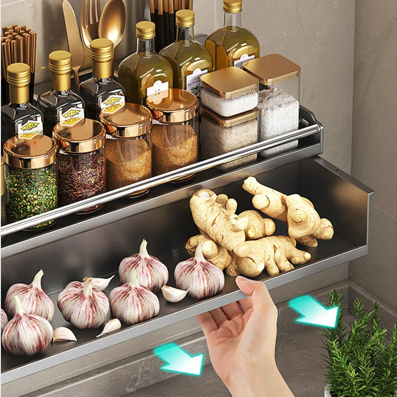 Afralia™ Kitchen Organizer Rack - Multi-Functional Wall-Mounted Spice & Utensil Storage