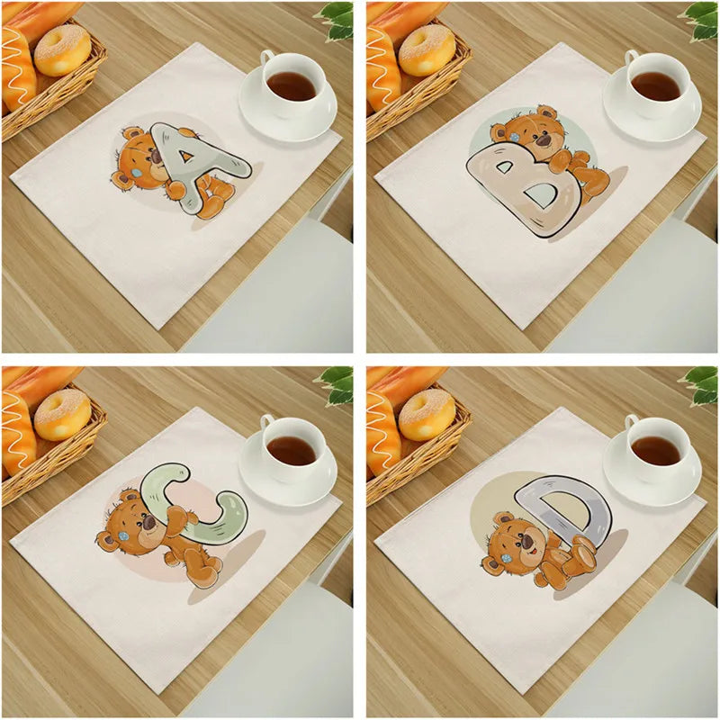 Afralia™ Cute Bear Linen Placemats Set for Dining Table and Kitchen - 42*32cm