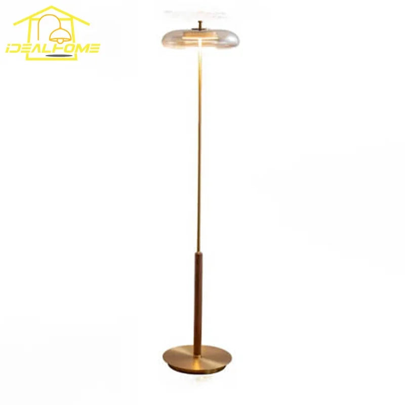 Afralia™ Classic Luxury Brass Walnut Floor Lamp LED Interior Lighting