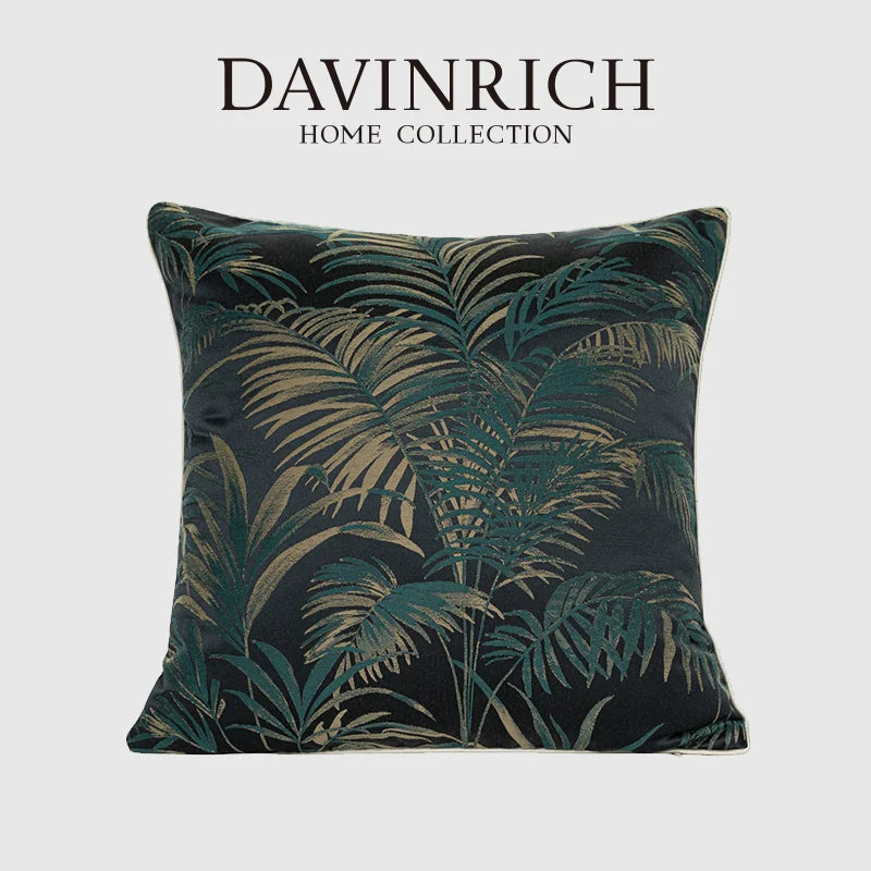 Afralia™ Retro Jungle Leaf Cushion Cover 50x50cm - Green & Black Jacquard Throw Pillow