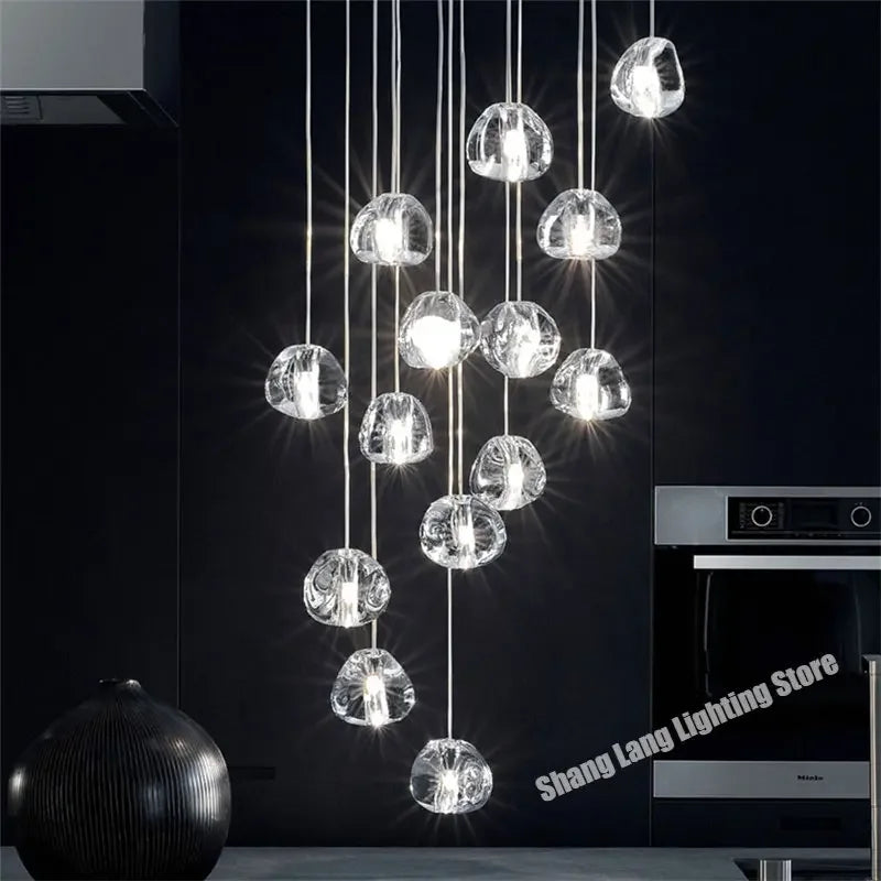 Afralia™ Crystal Water Droplet Chandelier: Modern LED Staircase Pendant Light - Luxury Ball Hanging Lamp