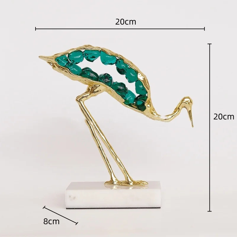 Afralia™ Crystal Crane Sculpture: Green Gem Bird Figurine for Home Decor