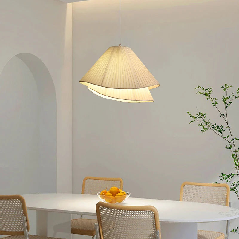 Afralia™ Cream Fabric LED Pendant Chandelier for Nordic Minimalist Home Decor