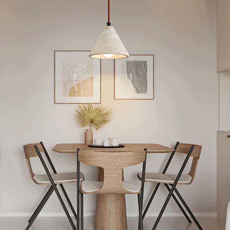 Afralia™ Wabi Sabi Yellow Travertine Conical Stone LED Pendant Lamp for Kitchen House