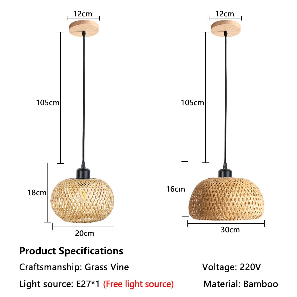 Afralia™ Bamboo Rattan Pendant Chandelier for Dining Room and Restaurant Lighting