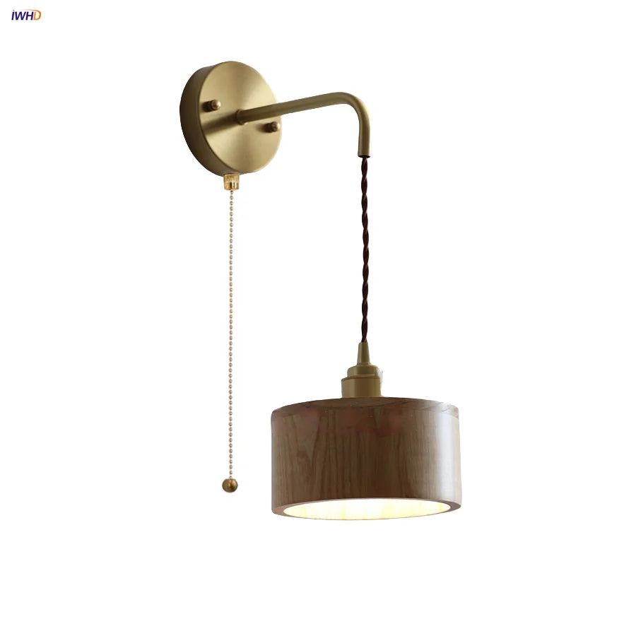 Afralia™ Ash Wood LED Wall Lamp with Pull Chain Switch for Home Decor