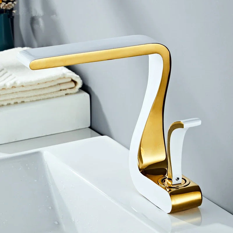 Afralia™ White Gold Brass Bathroom Mixer Tap Sink Faucet Single Hole Retro Luxury