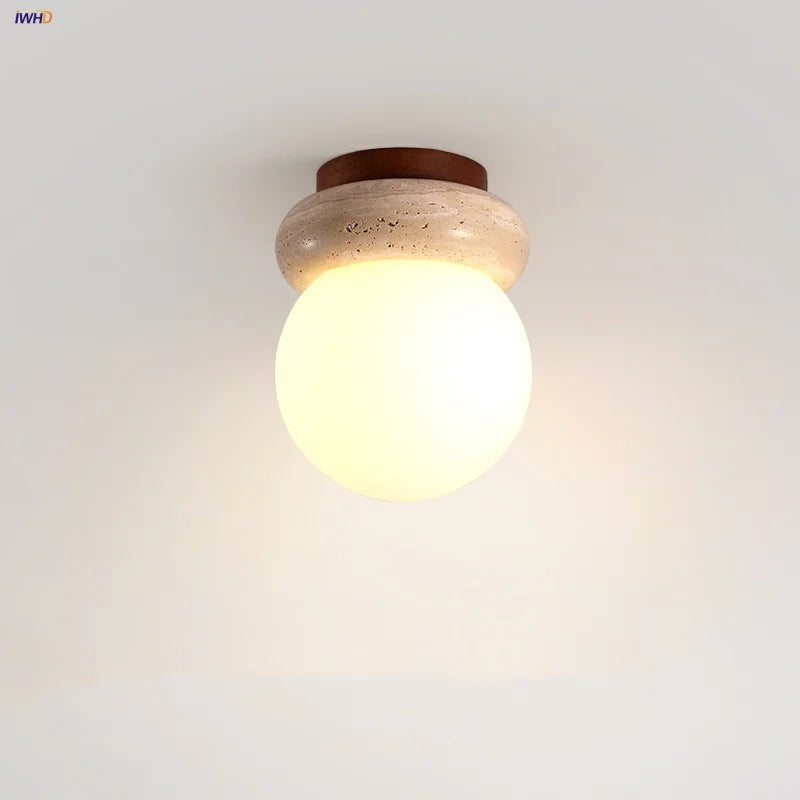 Afralia™ LED Ceiling Light with Wood Base and White Glass Shade