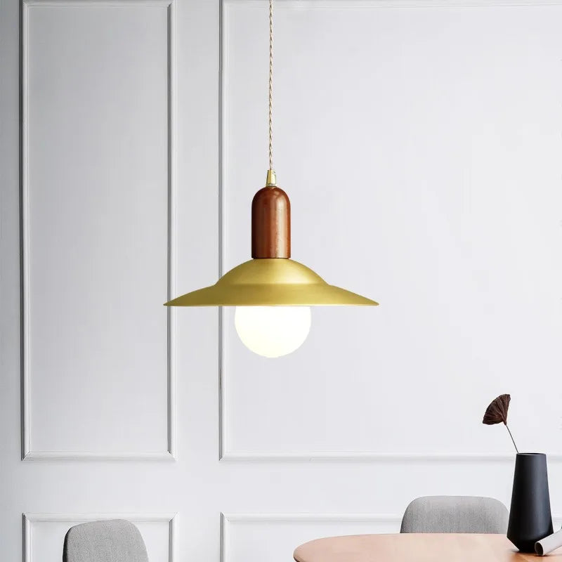 Afralia™ Modern Copper Wood LED Pendant Lamp for Living Dining Bedroom, Nordic Design