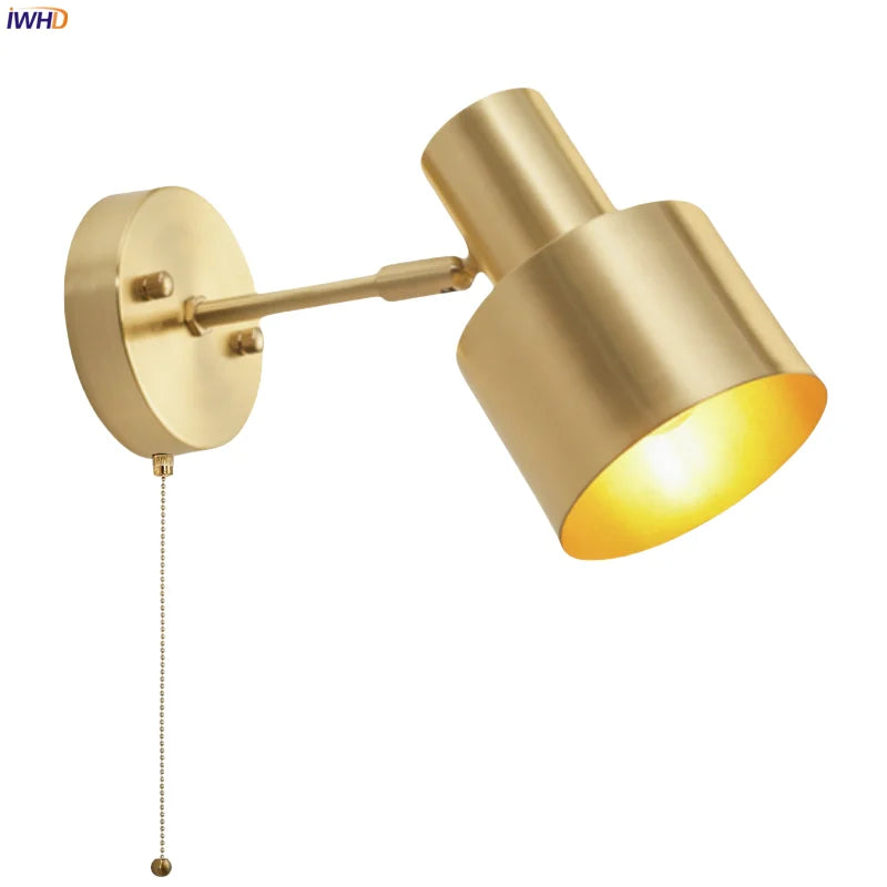 Afralia™ Nordic Copper LED Wall Lamp Pull Chain Switch Wandlamp