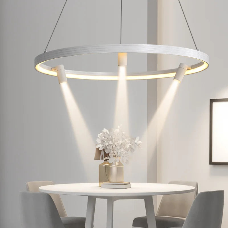 Afralia™ Black Round Spotlight Chandelier Pendant Light for Home Decor and Dining Room