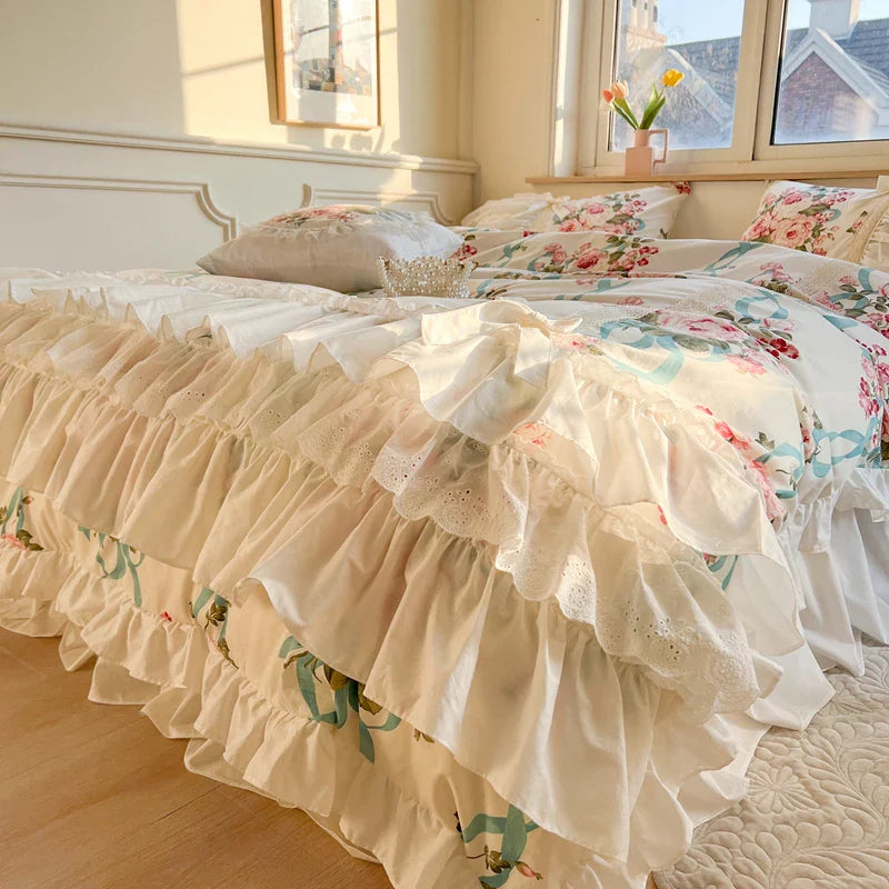Afralia™ Princess Bedding Set with Lace Ruffles and Flowers