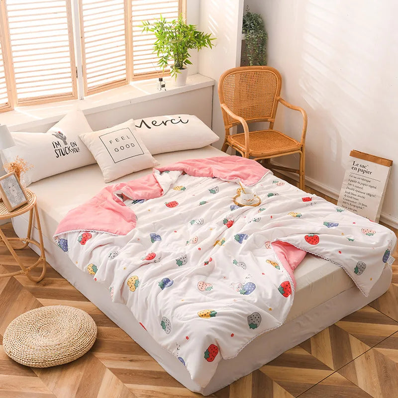 Afralia™ Cartoon Print Quilted Double Blanket for Queen Size Bed