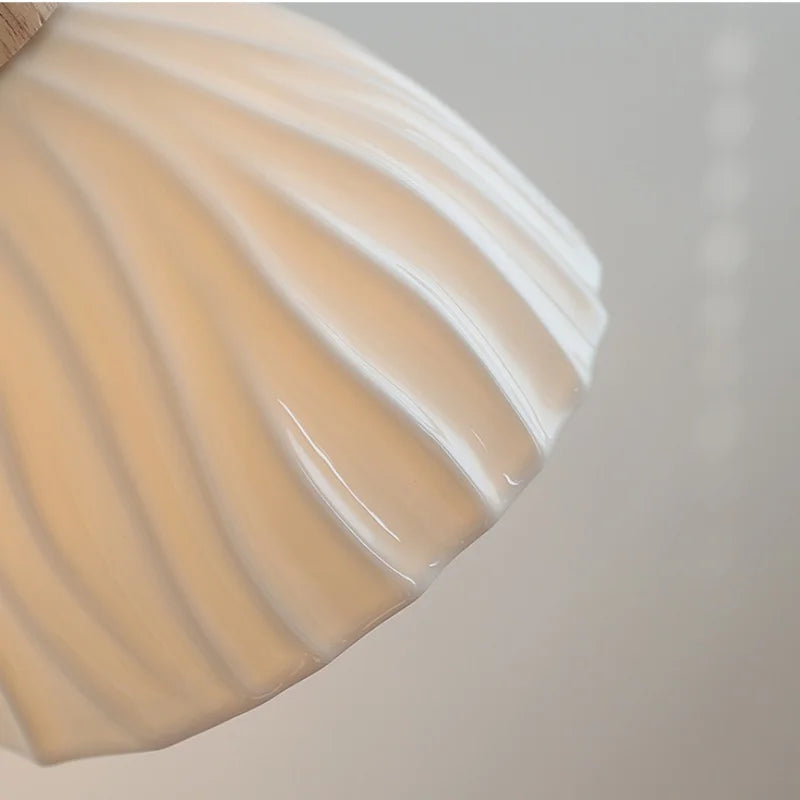 Afralia™ White Ceramic Wood LED Wall Light Fixture Pull Chain Switch Bedside Lamp