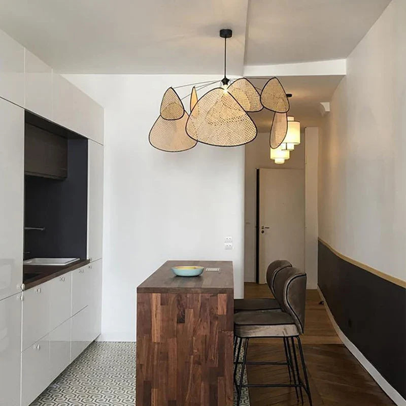 Afralia™ Rattan LED Chandelier Pendant Light for Living, Dining, Bedroom Decor