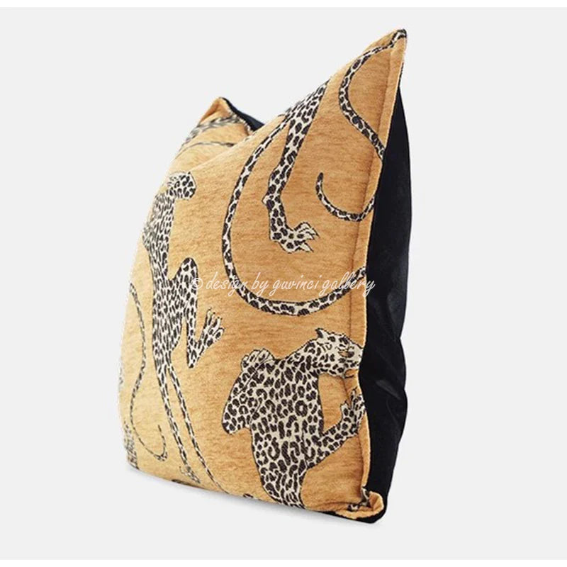 Afralia™ Wild Luxury Leopard Jacquard Cushion Cover Throw Pillow Case Black Gold