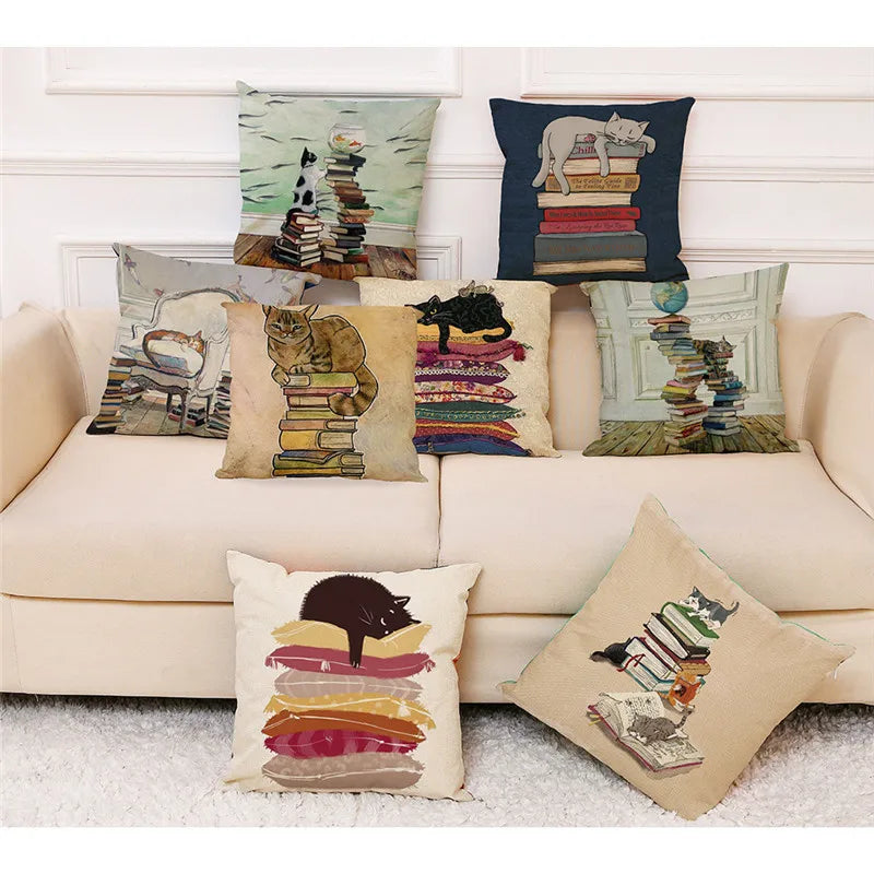 Afralia™ Creative Cat Linen Pillow Case 45x45cm - Sofa Cushion Cover