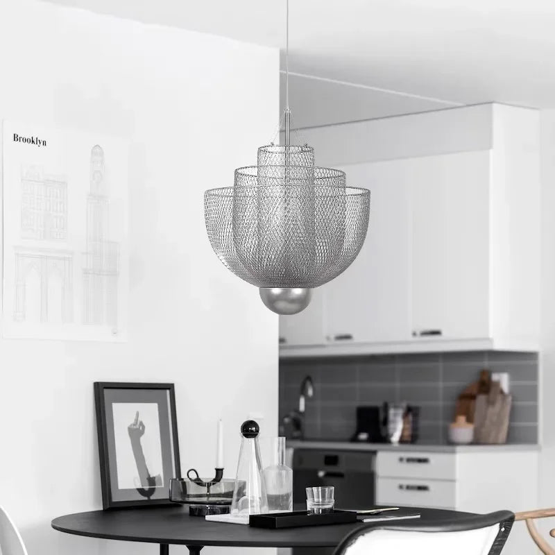 Afralia™ Metal Grid Pendant Lights: Modern Nordic Design LED Chandeliers for Dining Restaurant