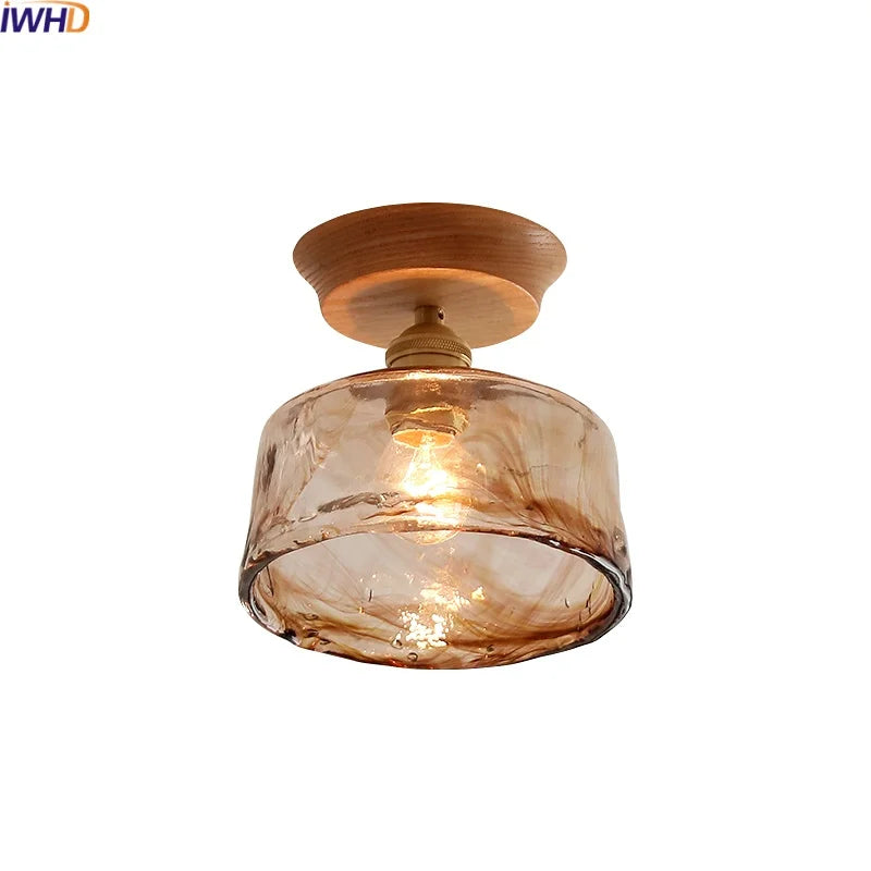 Afralia™ Amber Glass LED Ceiling Lights Modern Decoration for Home Porch Restaurant