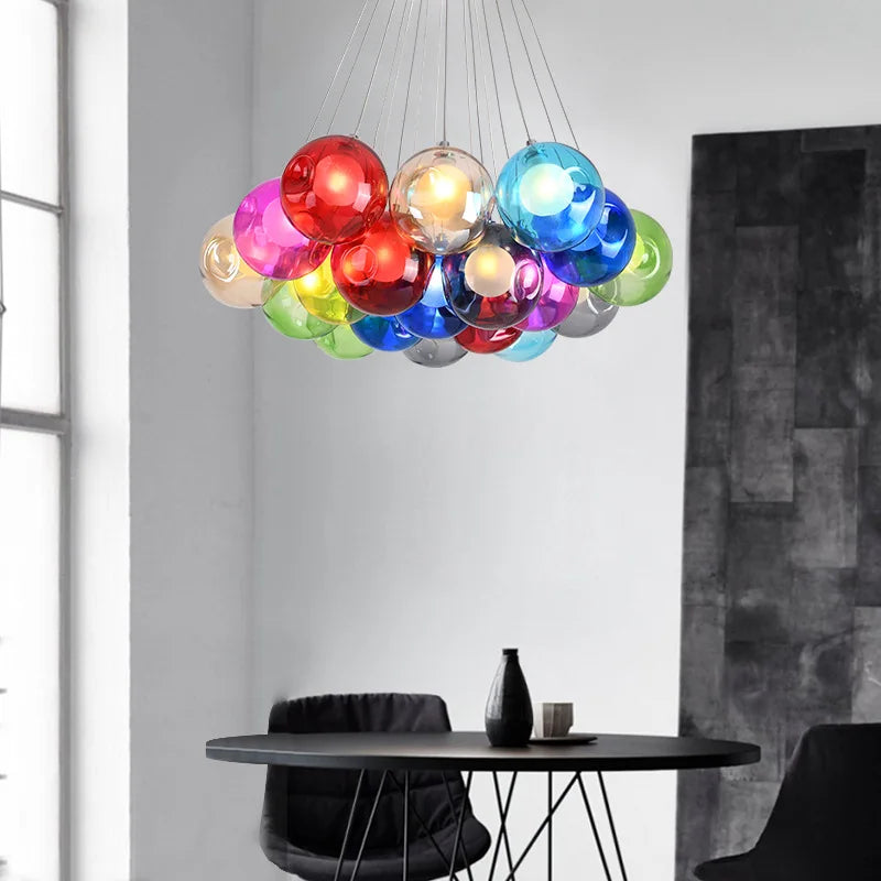 Afralia™ Colorful Glass Ball Bubble Chandelier LED Pendant for Home Dining Room Decor