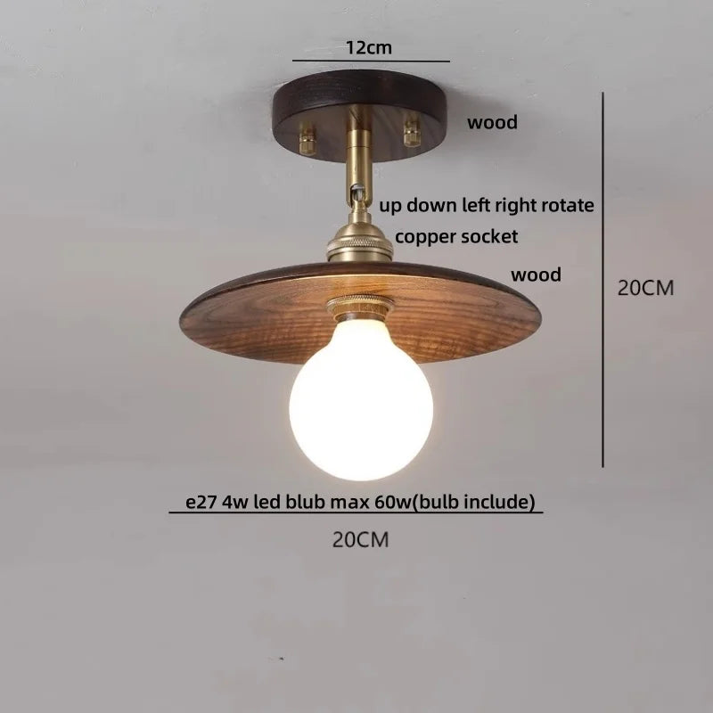 Afralia™ Retro Wood LED Ceiling Light Fixture Copper Rotate Luminaire