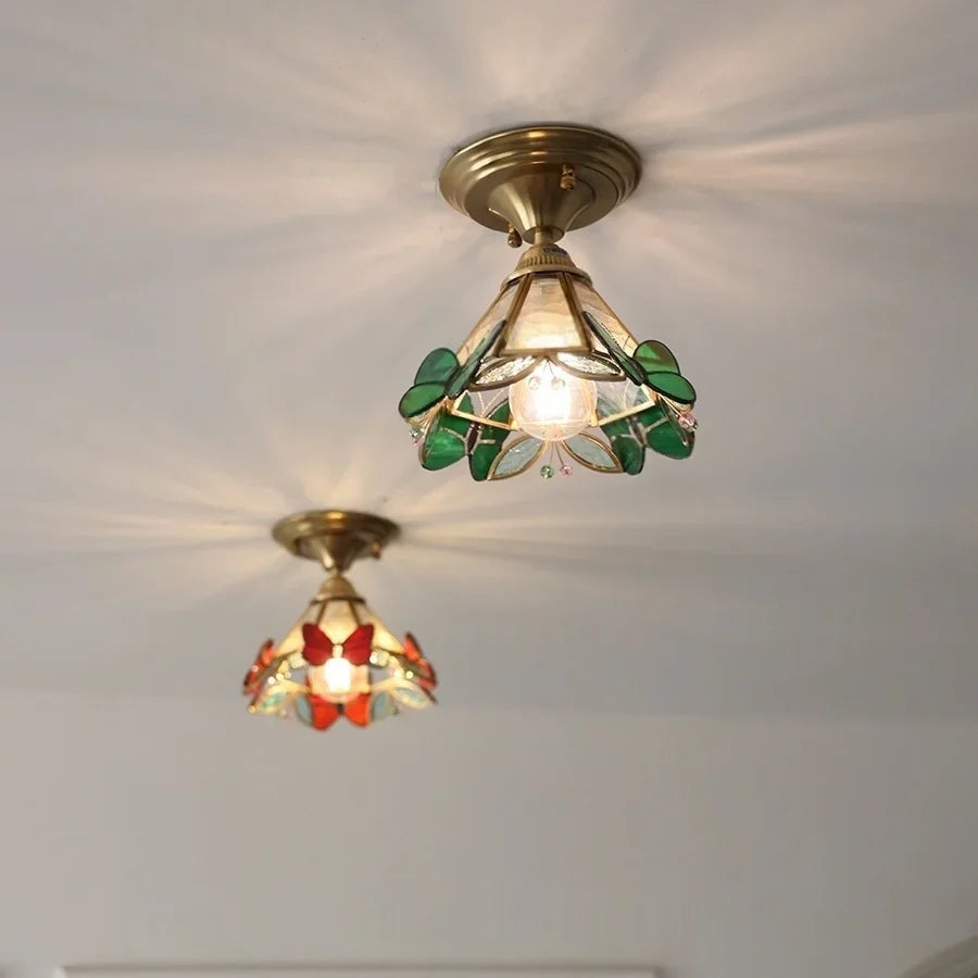 Afralia™ Butterfly Glass LED Ceiling Light - Copper Socket, Creative Bedroom Decor