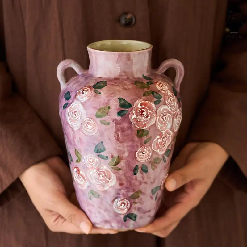 Afralia™ Hand-Painted Ceramic Rose Flower Vase Home Decoration