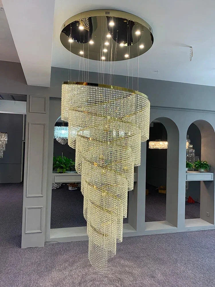Afralia™ Crystal Chandelier: Modern LED Spiral Design for Staircase Hallway Lobby Luxe Home Décor