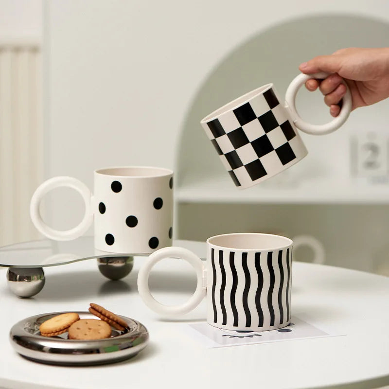 Afralia™ Modern Print Porcelain Mug with 300ml Capacity and Ring Handle