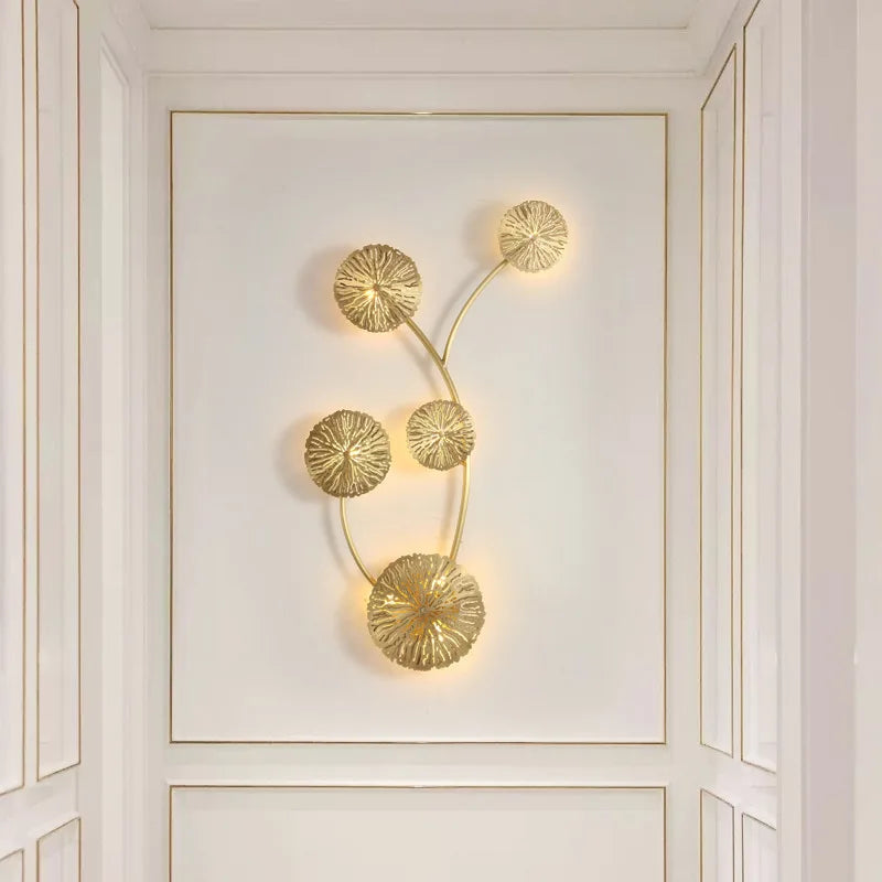 Afralia™ Gold Flower Copper Frame Wall Sconce for Hotel Dining Room Lighting