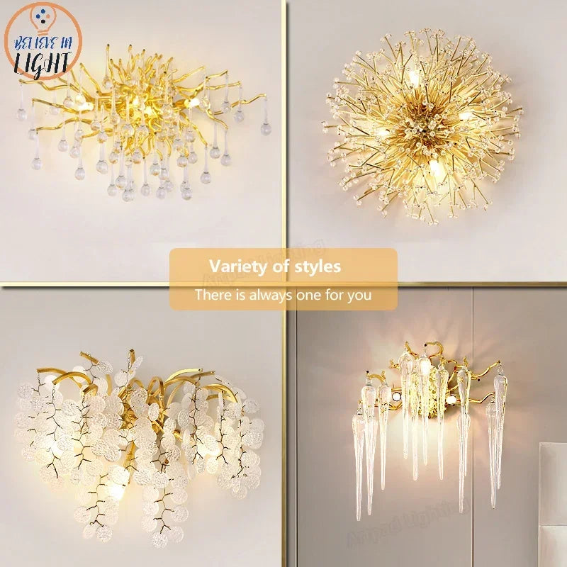 Afralia™ Nordic Crystal LED Wall Light: Modern Gold Living Room Decor & Bedroom Bedside Lamp