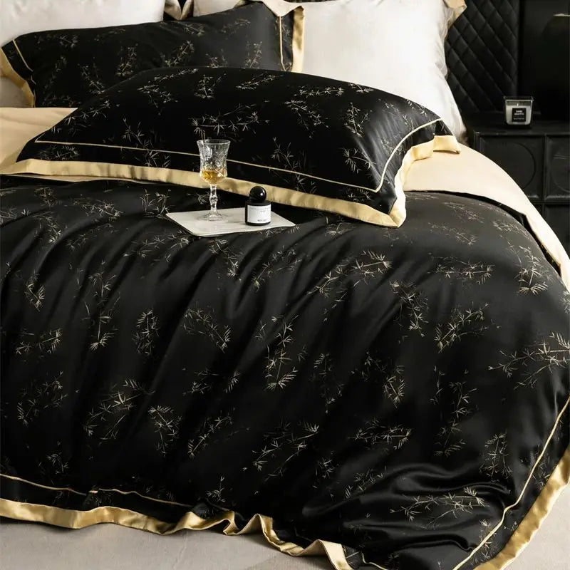Afralia™ Luxe Eucalyptus Bedding Set in Black/Gold - Silky Soft & Skin-friendly