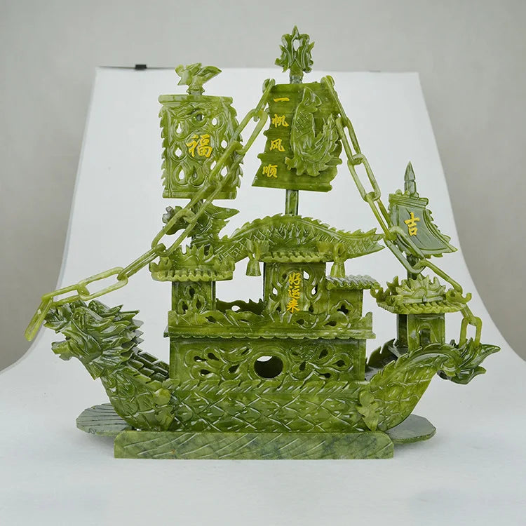Afralia™ Jade Dragon Boat Ornament - 38cm Luxury Collectible and Gift-Worthy Living Room Decor