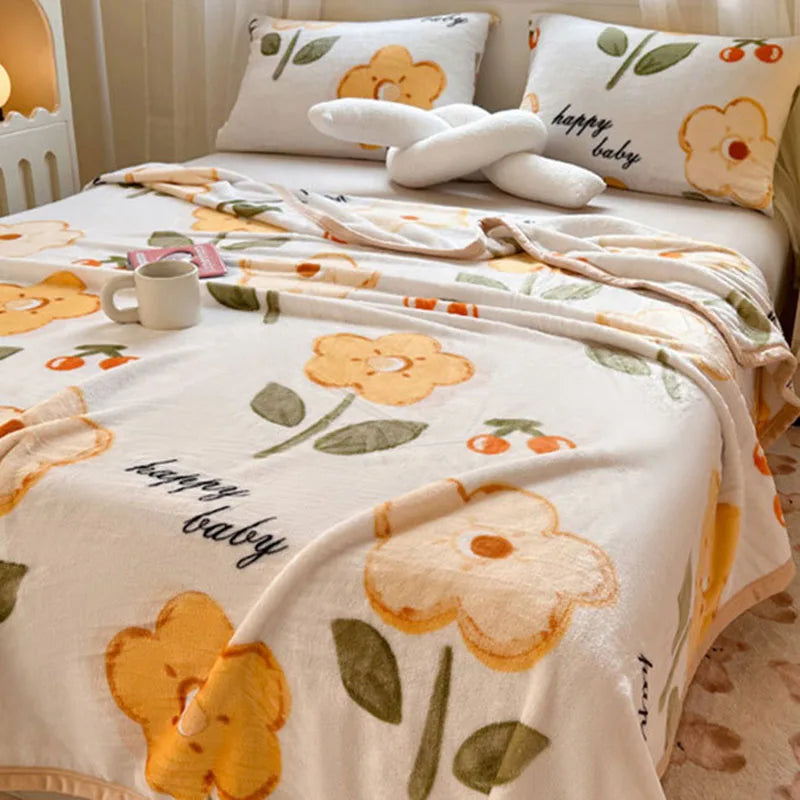 Afralia™ Flower Printed Milk Velvet Blanket: Soft Sofa Cover for Winter Warmth