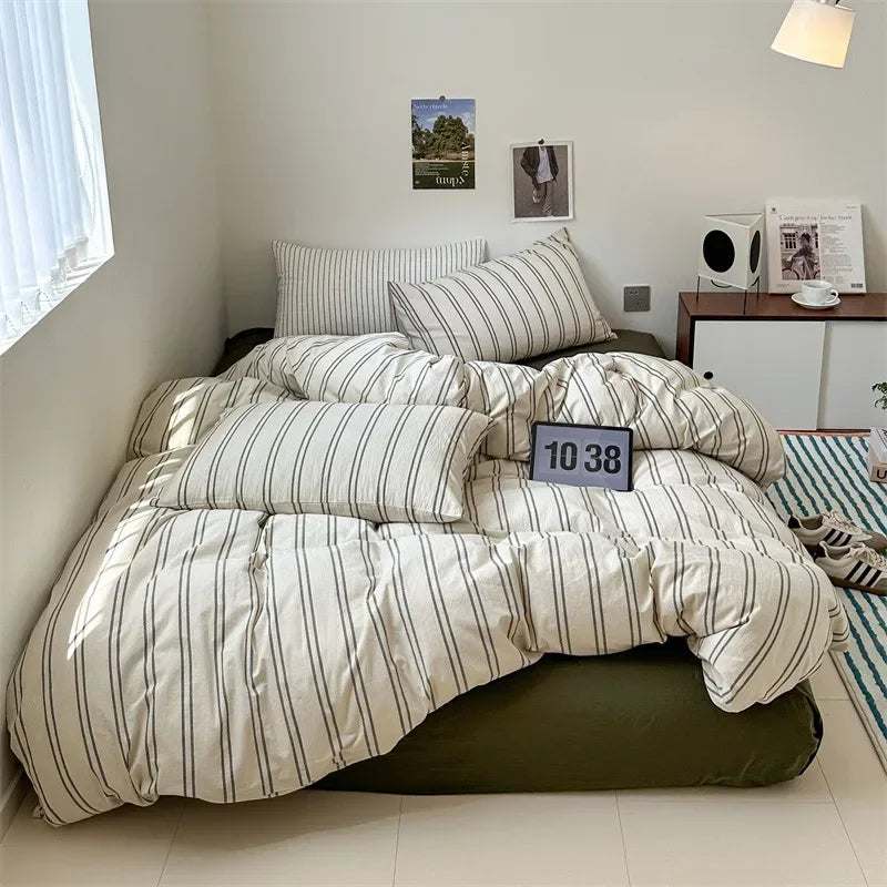 Afralia™ Luxe Striped Cotton Bedclothes Set - Skin Friendly Soft Bed Sheet Set