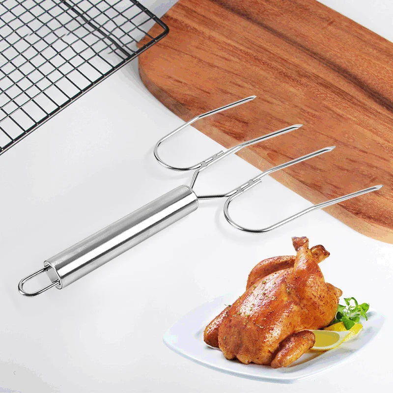 Afralia™ Stainless Steel Roasting Fork for Grilled Turkey, Lamb, Chicken - BBQ Tool