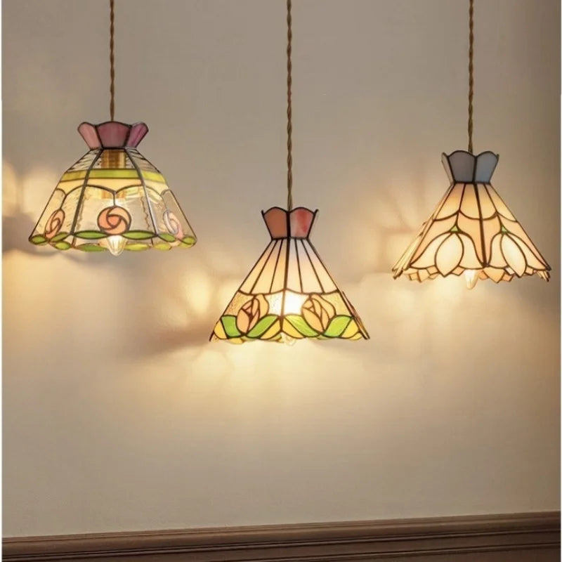 Afralia™ Colorful Flower LED Pendant Lamps - Japanese Vintage Hanging Light for Cafe Living Room