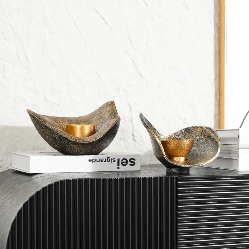 Afralia™ Gold Geometric Candlestick Bowl - Elegant Home Decor & Centerpiece