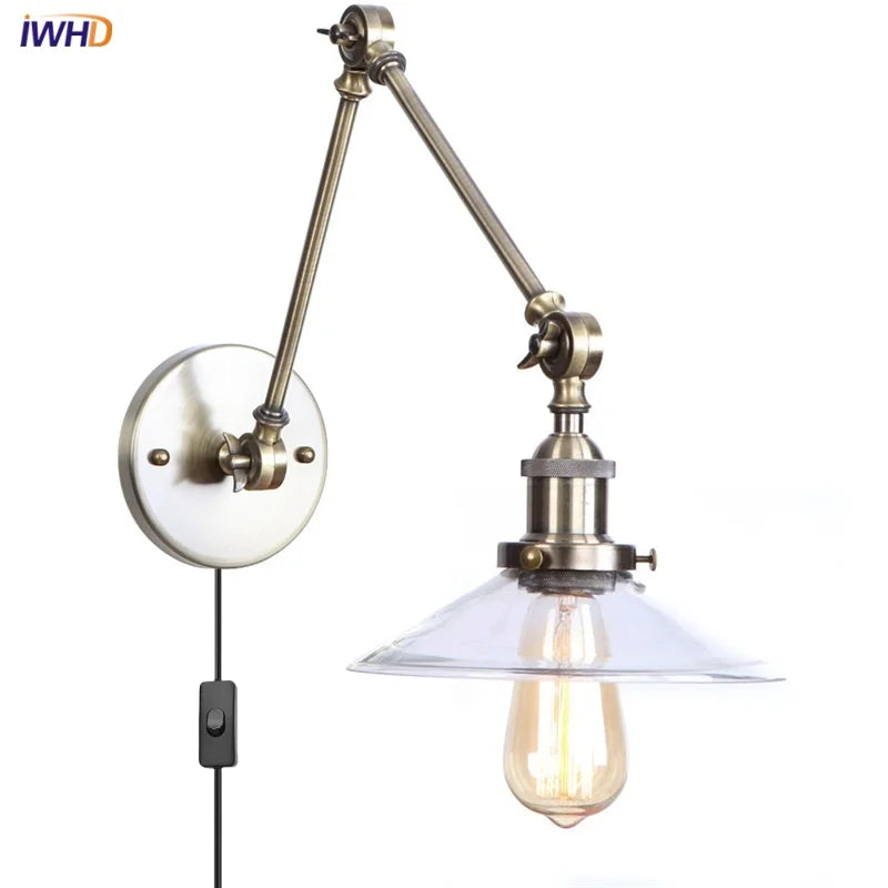 Afralia™ Industrial Adjustable LED Wall Sconce with Clear Glass Shade