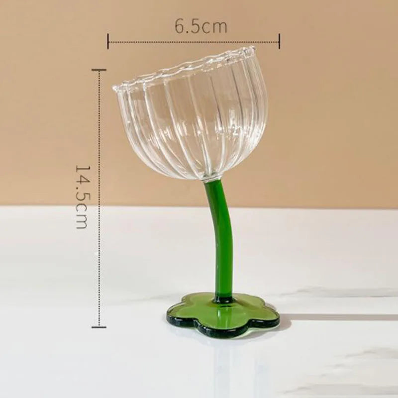 Afralia™ Ripple Glass Goblet Set - Clear Flower Base Stemware for Wine, Champagne, Cocktails