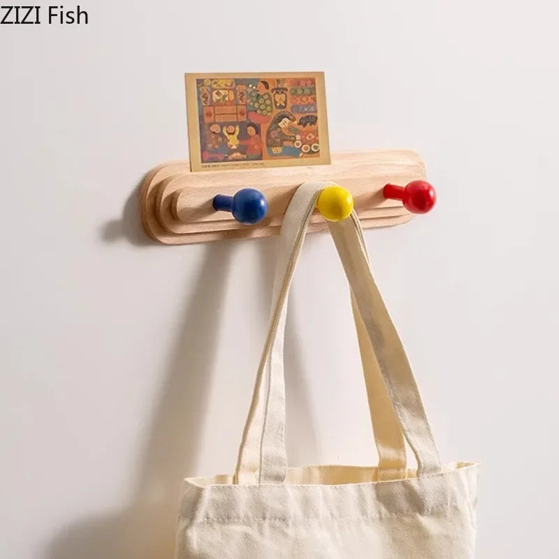 Afralia™ Solid Wood Wall-mounted Clothing Hat Hook with Multiple Hooks