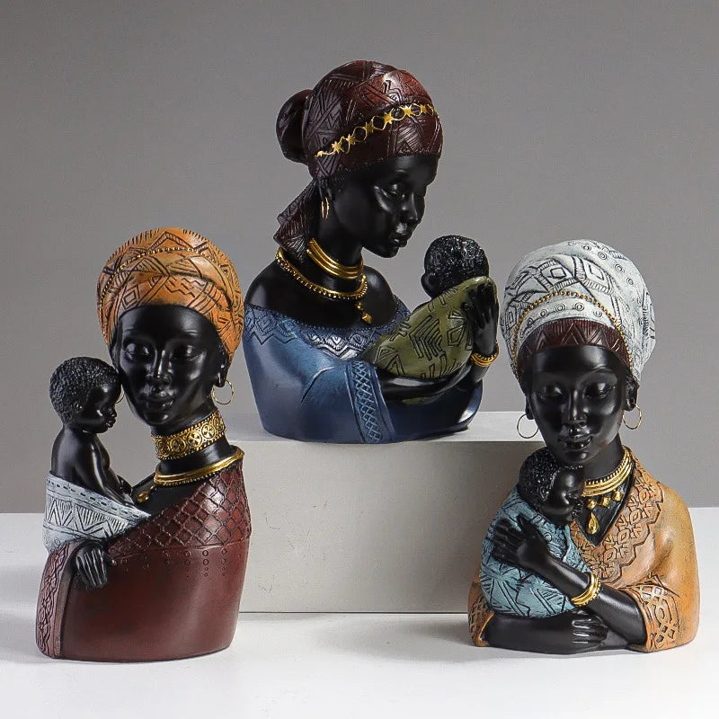 Afralia™ African Mother Child Abstract Statue Resin Figurine Ethnic Style Interior Decor
