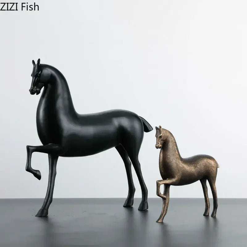 Afralia™ Black Horse Sculpture Desk Decoration - Modern Minimalist Room Decor