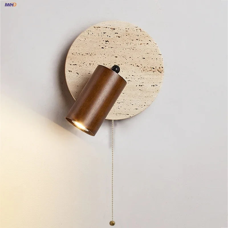 Afralia™ Rotating Wood LED Wall Sconce Pull Chain Light for Bedroom & Bathroom