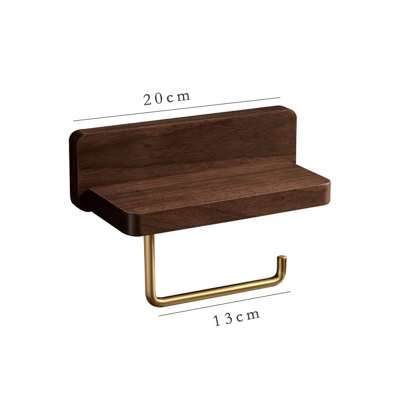 Afralia™ Brass and Wood Toilet Roll Holder & Paper Towel Holder Stand