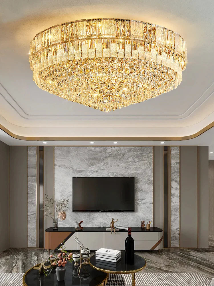 Afralia™ K9 Crystal Gold Chandelier Lighting for Living Room