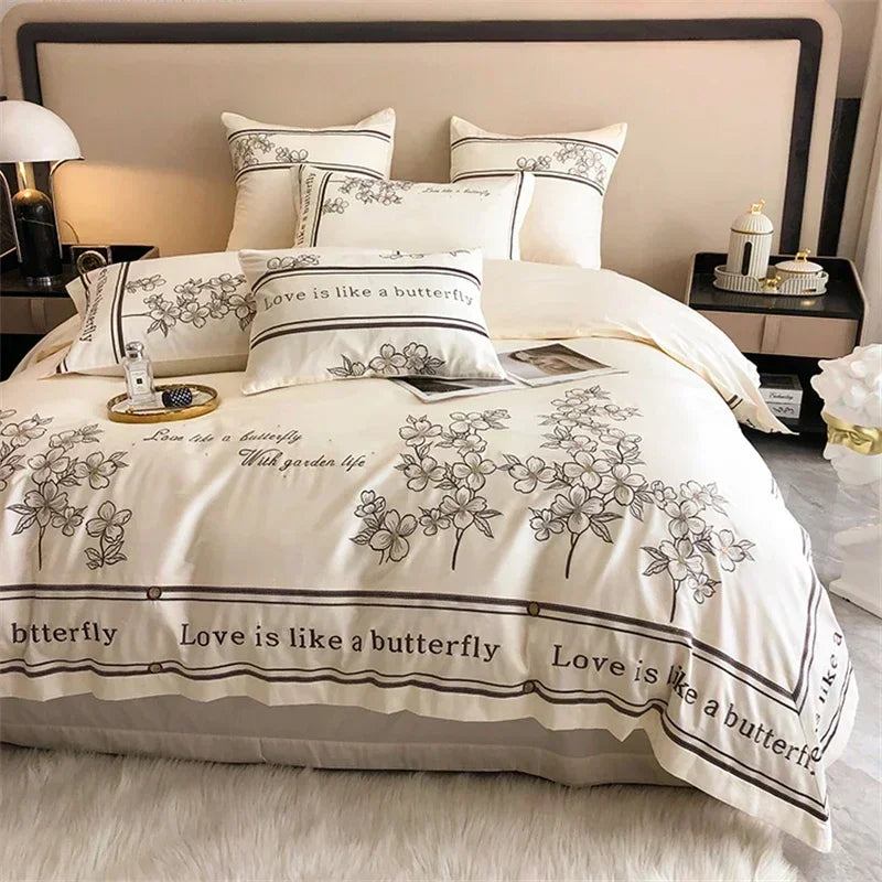 Afralia™ French Embroidered Cotton Bedding Set Queen Duvet Cover Luxury 100s, High-End Quality