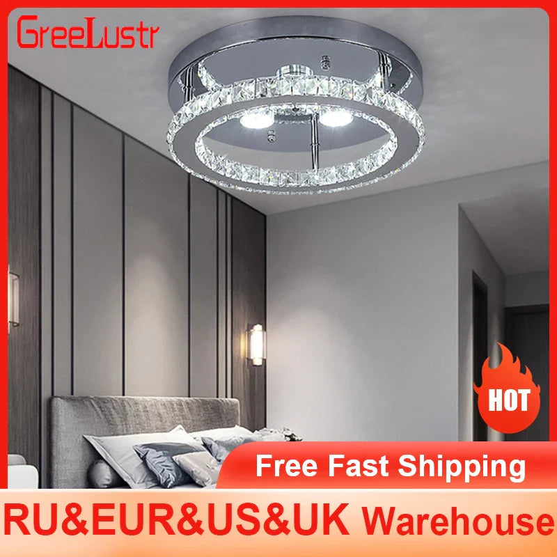 Afralia™ LED Crystal Chandelier Mirror Rings Ceiling Light for Home Décor