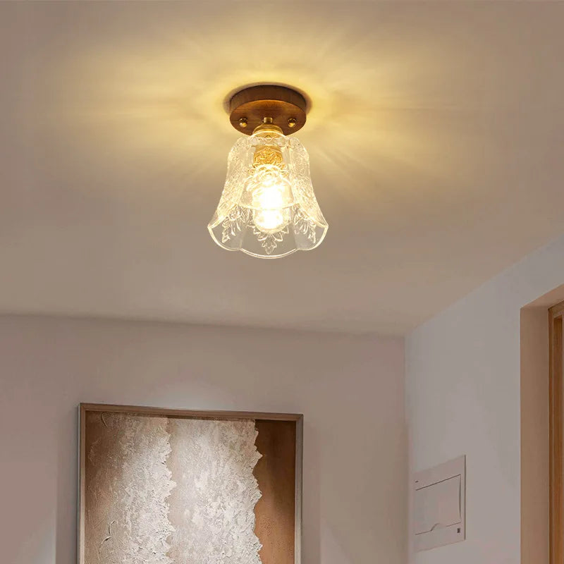 Afralia™ Glass LED Ceiling Lamp Copper Walnut Modern Living Room Lighting Fixtures