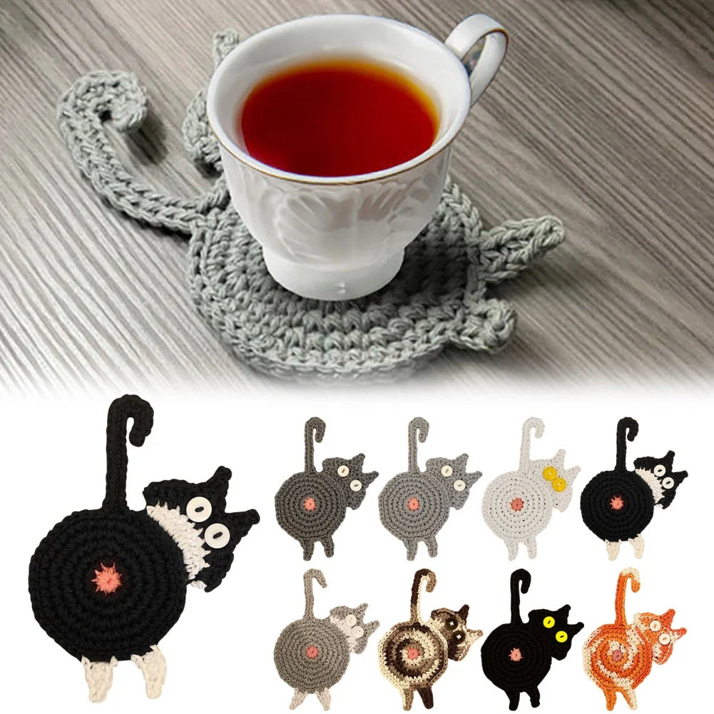 Afralia™ Cat Butt Coasters: Handmade Funny Kitties Cup Mat - Set of 4